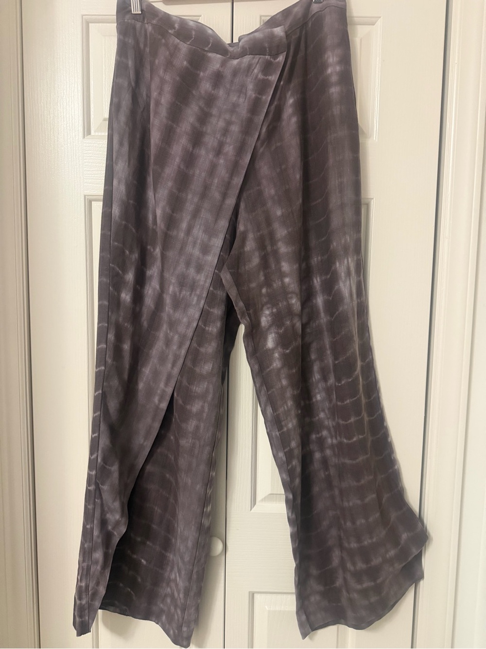 Zara Wide Leg Wrap Style Pants Brown Tie Dye Linen Blend High Waist XL
